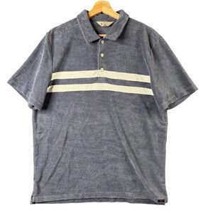 Faherty Cabana Towel Terry Surf Stripe Polo Shirt Stormy Sky Blue Mens Large